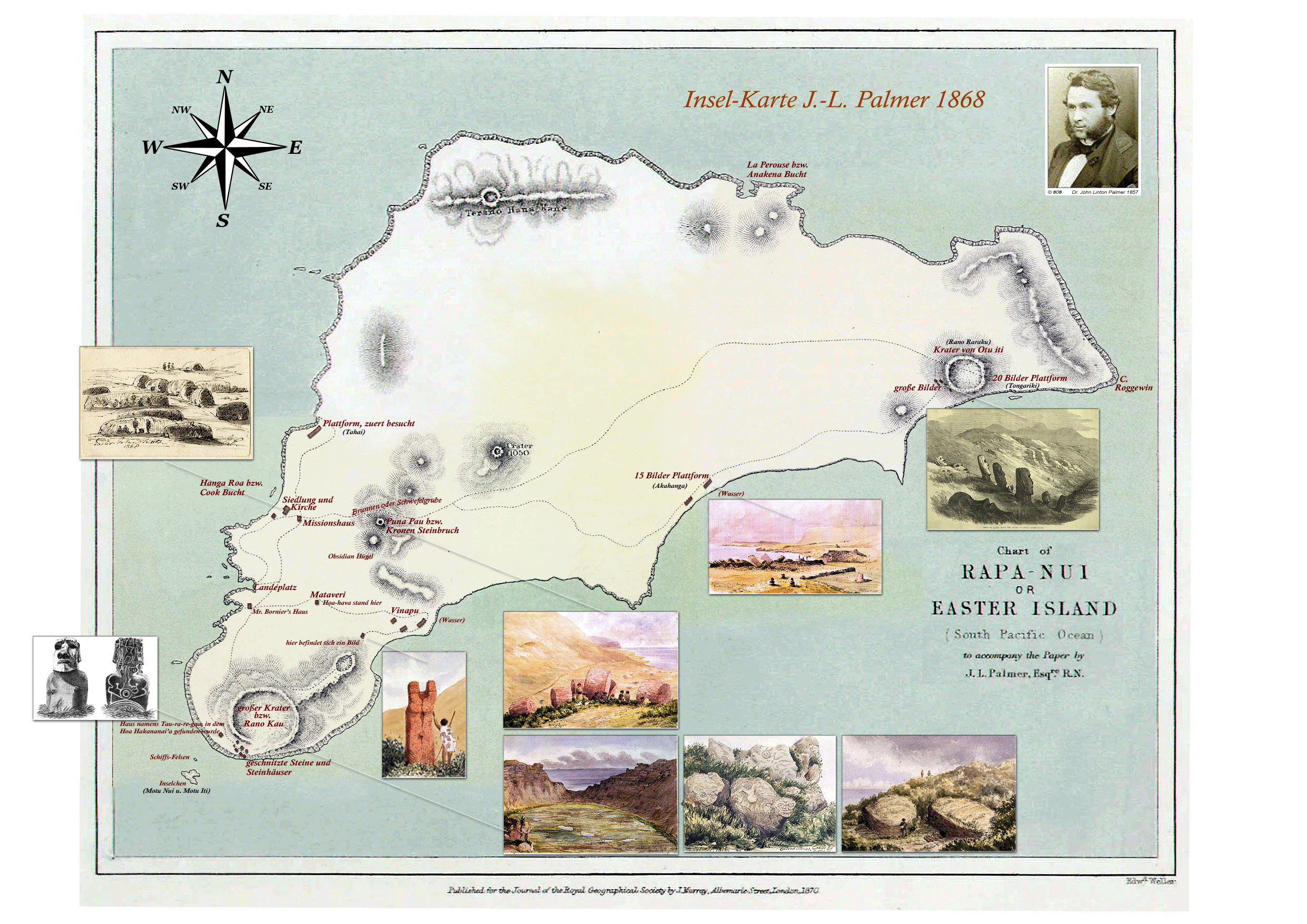 Karte von der Osterinsel aus dem Jahre 1868 von John Linton Palmer